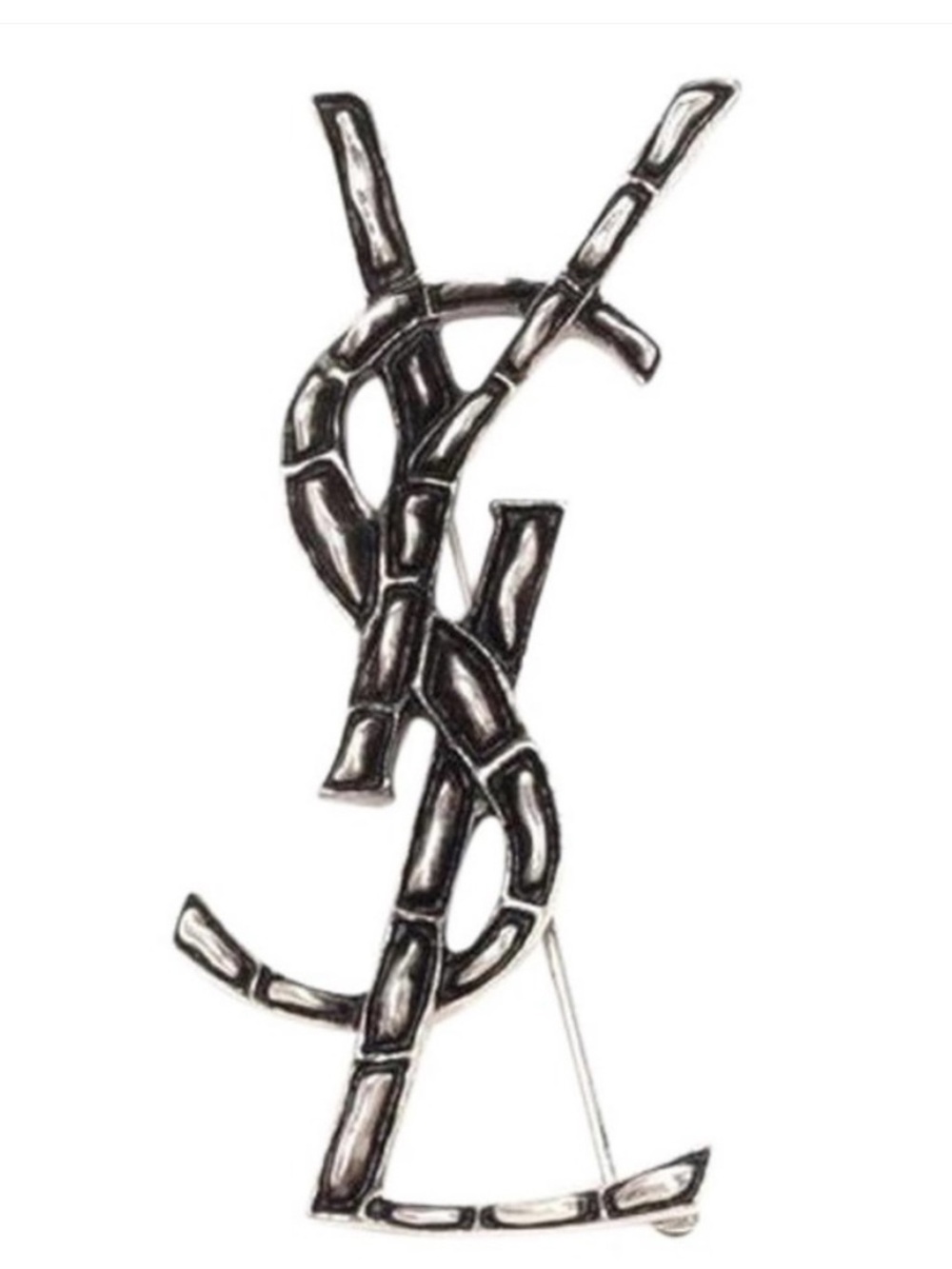 SAINT LAURENT YSL logo silver tone brooches